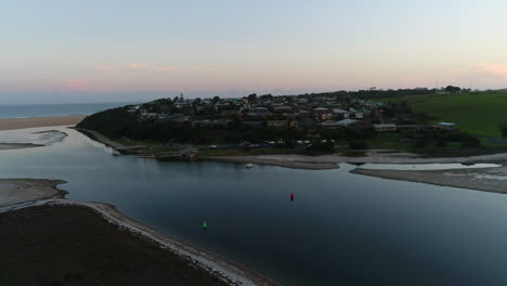 Flying-toward-beautiful-lakeside-town