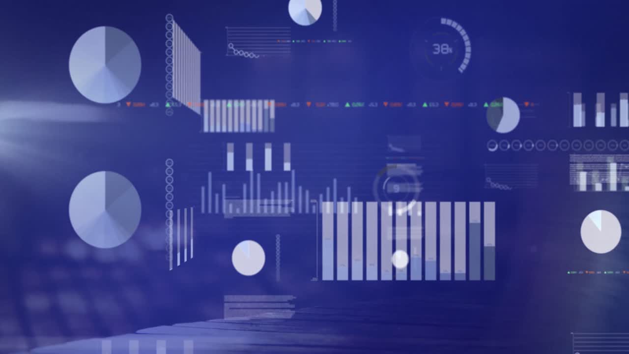 Animation of financial data processing over diverse business people walking