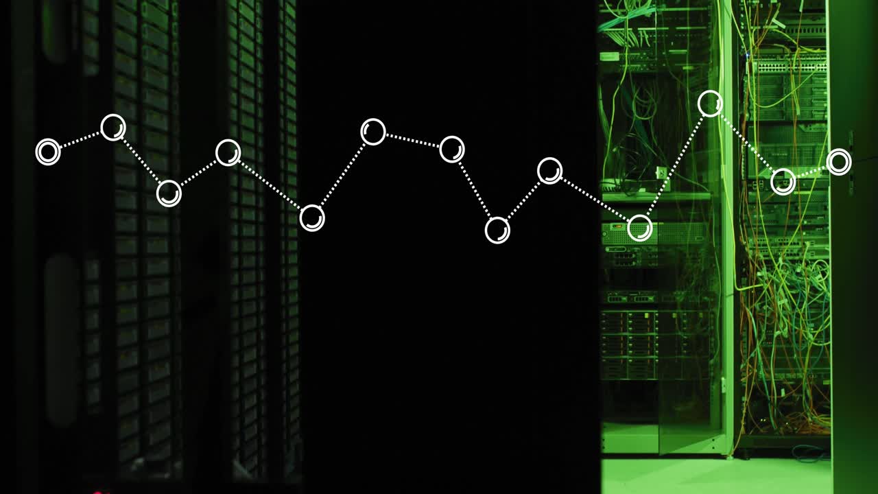 Animation of graphs over illuminated data server systems in server room