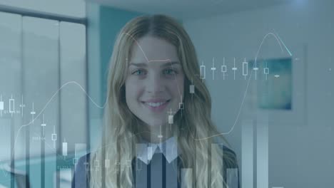 animation of data processing over caucasian businesswoman in office
