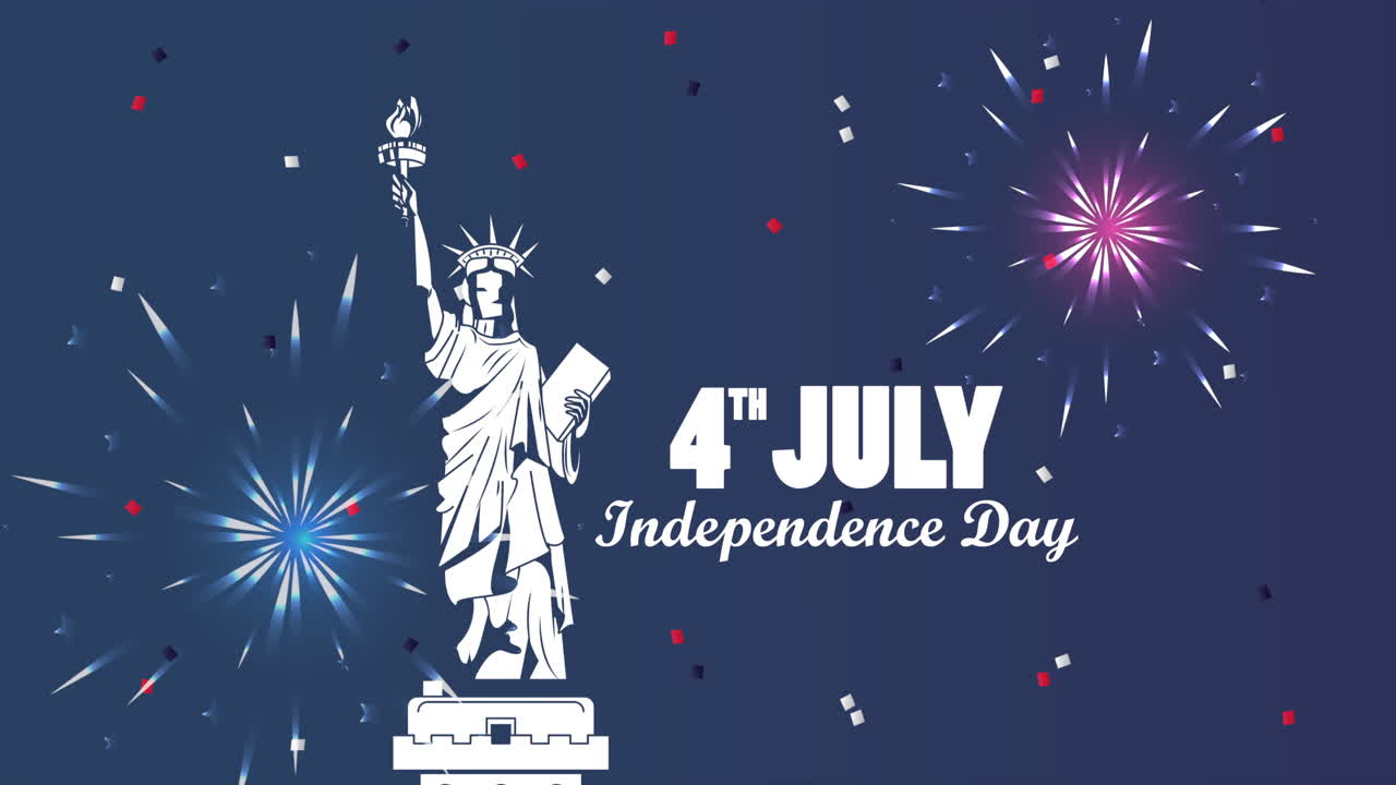 celebración del día de la independencia de los estados unidos con la estatua de la libertad y fuegos artificiales