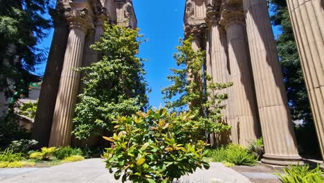 palace of fine arts, san francisco usa, pathway between colonnade and green plants on sunny day