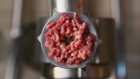 ground beef is squeezed out of a meat grinder 2