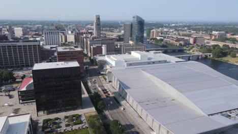 downtown grand rapids town in michigan, usa, aerial drone view