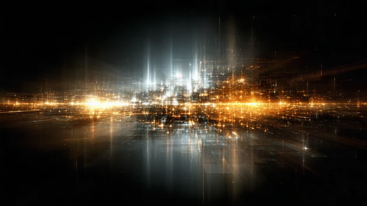 Dynamic Glowing Patterns of Light and Color Emerge from a Dark Background, Creating Stunning Visual Effects and Depth Perception in a Futuristic Space