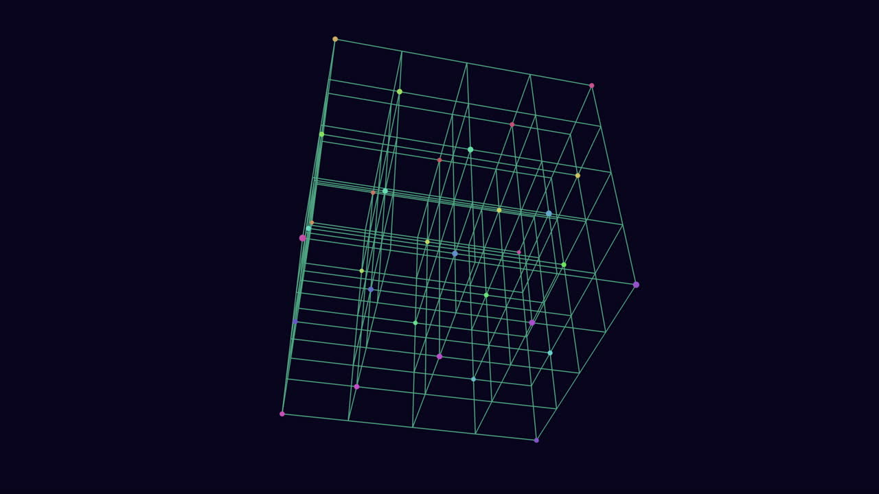 Futuristic 3d grid cube suspended in black space