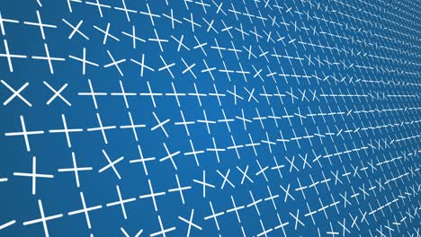 Basic shapes rotating white crosses animated blue background closeup