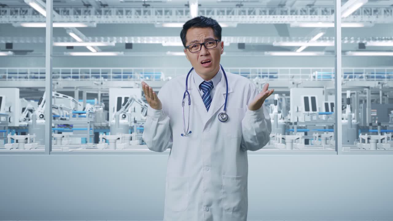 Confused Doctor in a Factory Setting