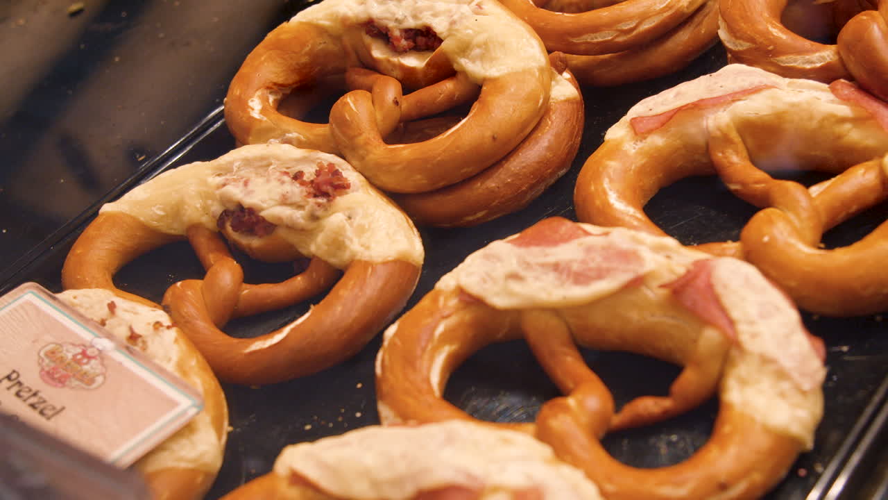 Shot of giant pretzels for sales at food truck