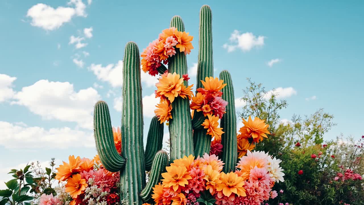 Cactus with Colorful Floral Decorations