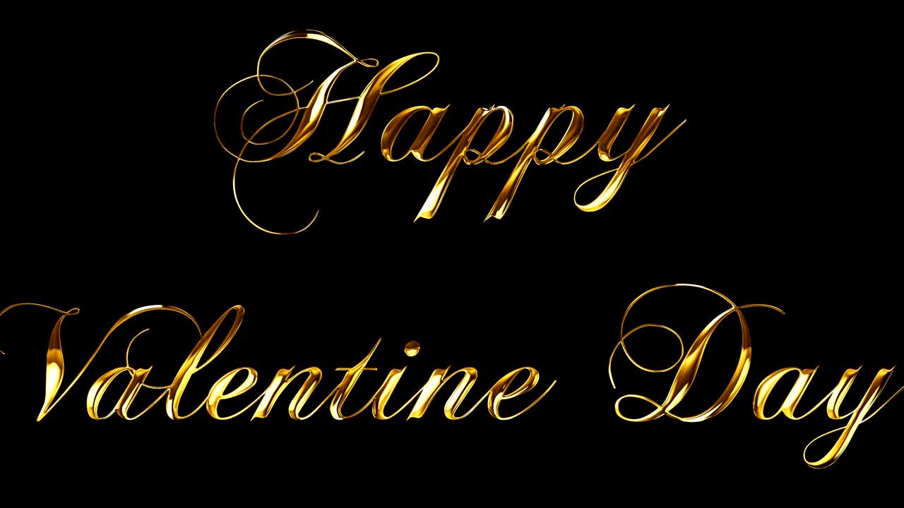 빈티지 노란 금 금 금속 행복한 발렌타인 데이 단어 텍스트 알파 채널과 함께 검은 바탕에 빛 반사, 황금 럭셔리 휴가 발렌타인의 날 사랑 관계