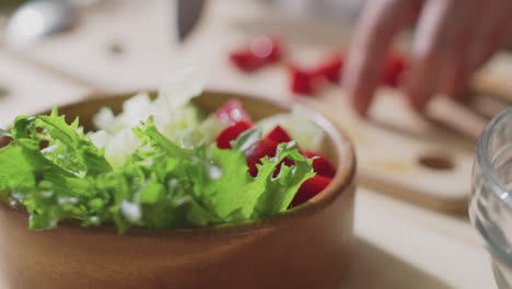 preparing a salad