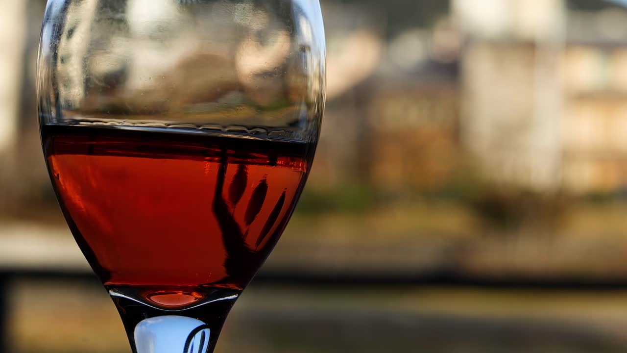 와인 컵은 배경을 왜곡하여 환상을 만니다.