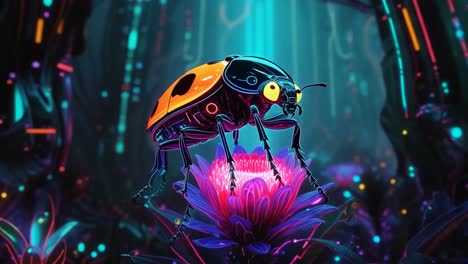 glowing mechanical ladybug on a flower