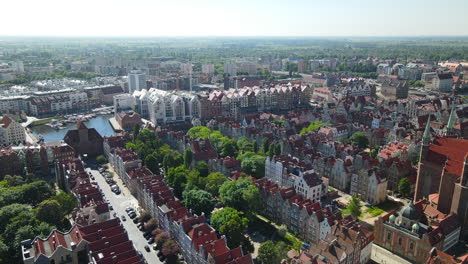 Aearial-pan-left-showing-Gdansk-Old-City-Panorama-From-High-Point-Of-view-daytime