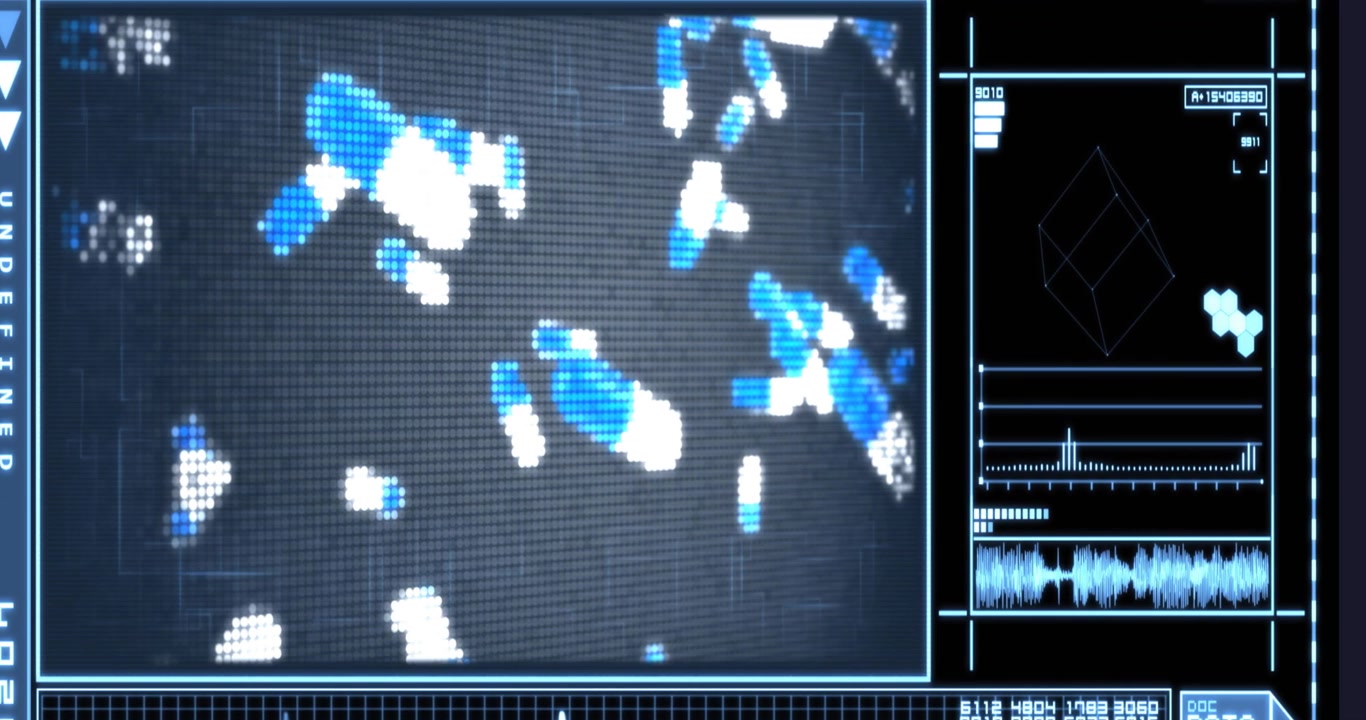Interfaccia digitale con elaborazione di dati medici su sfondo nero.