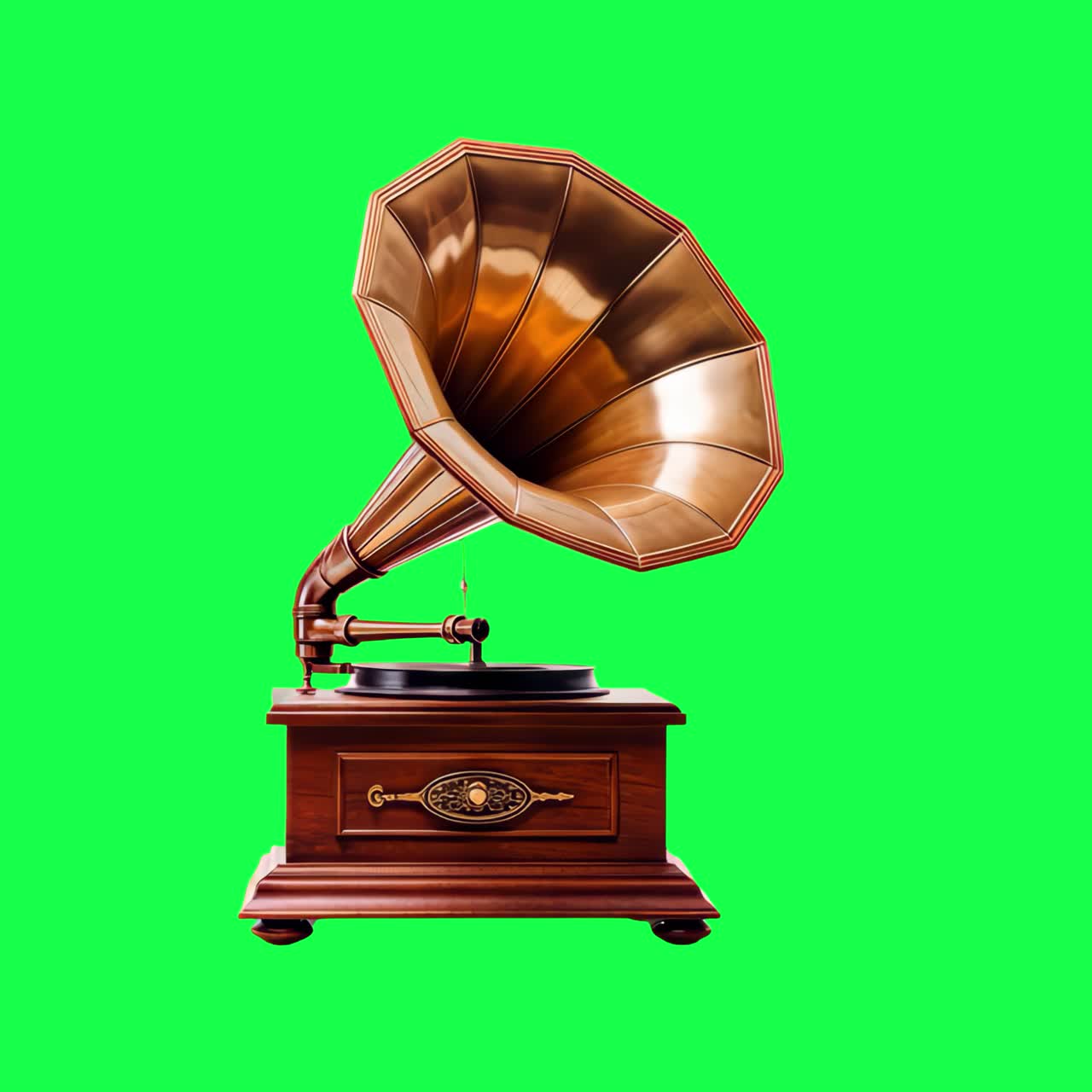 Animazione di grammofono vintage, video 4K trasparente, schermo verde