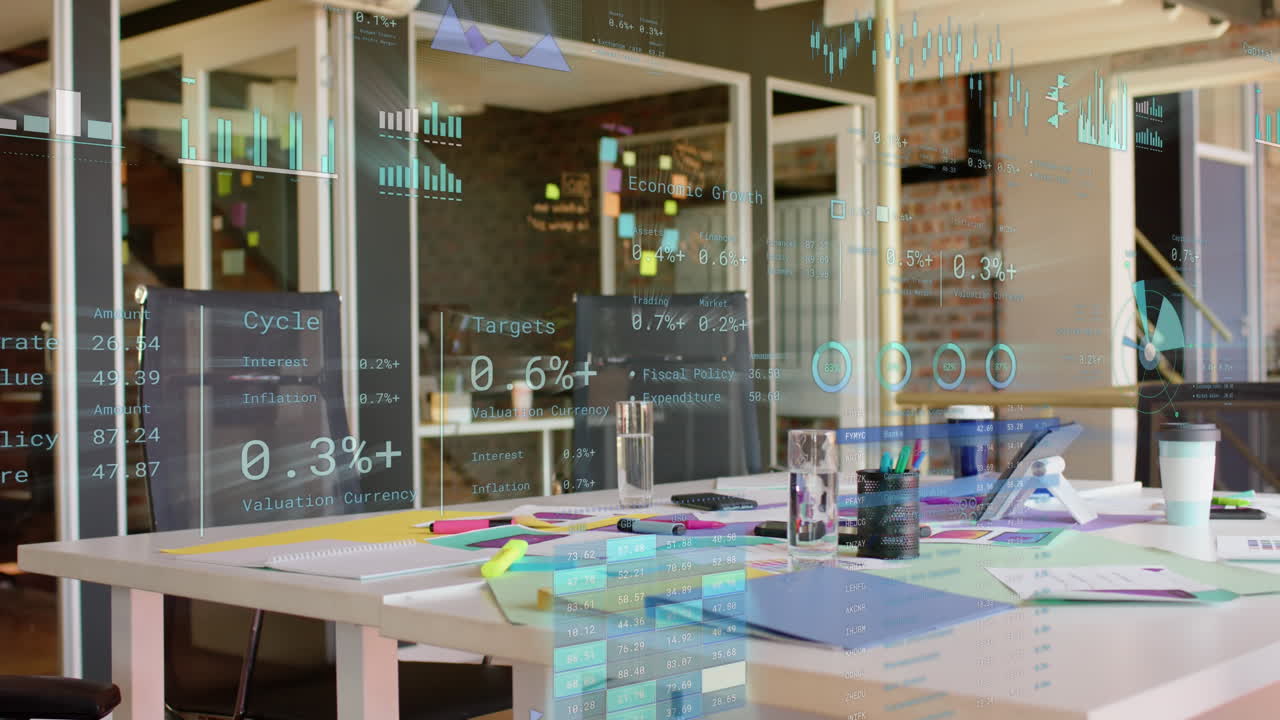 animación del procesamiento de datos financieros en la oficina