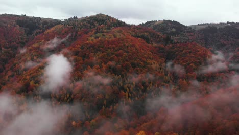 aerial misty morning above clouds on an orange