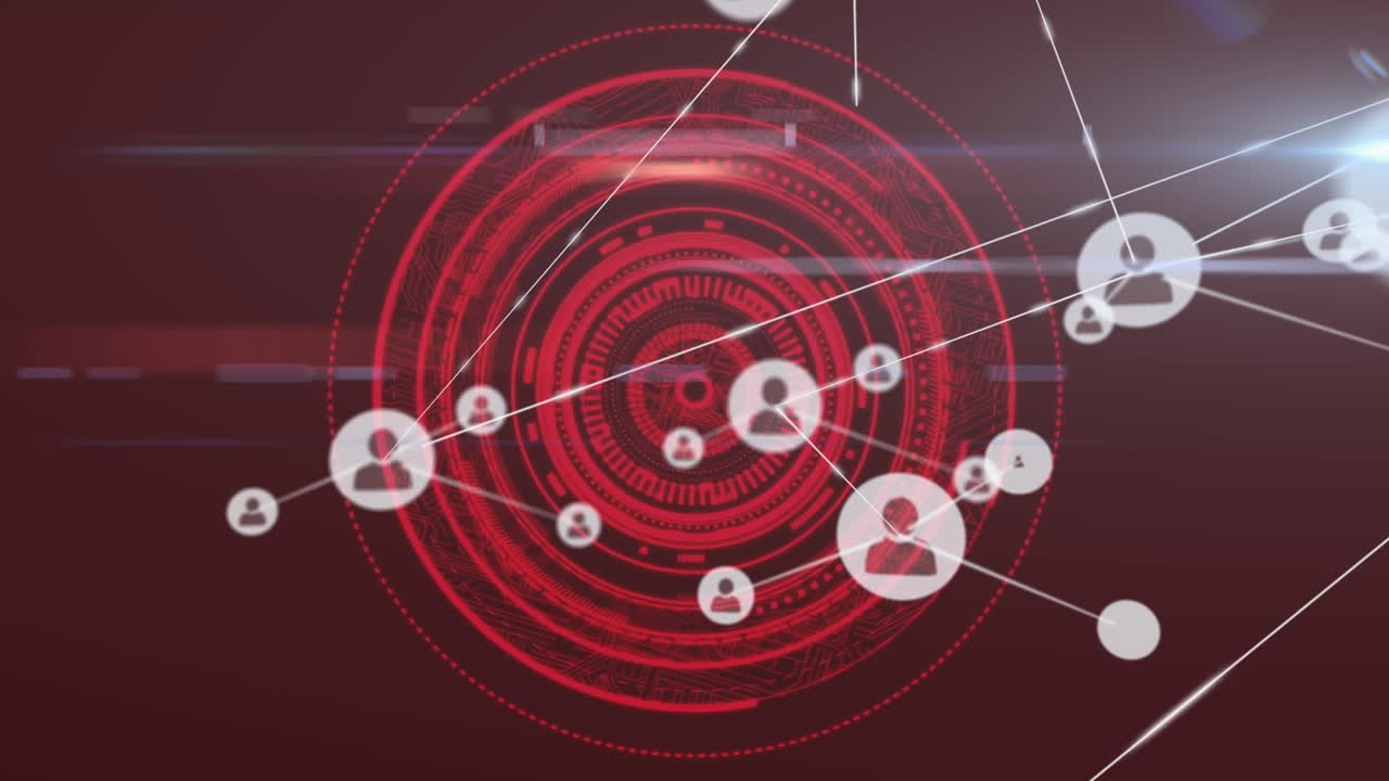 conectores que se mueven en un fondo digital rojo