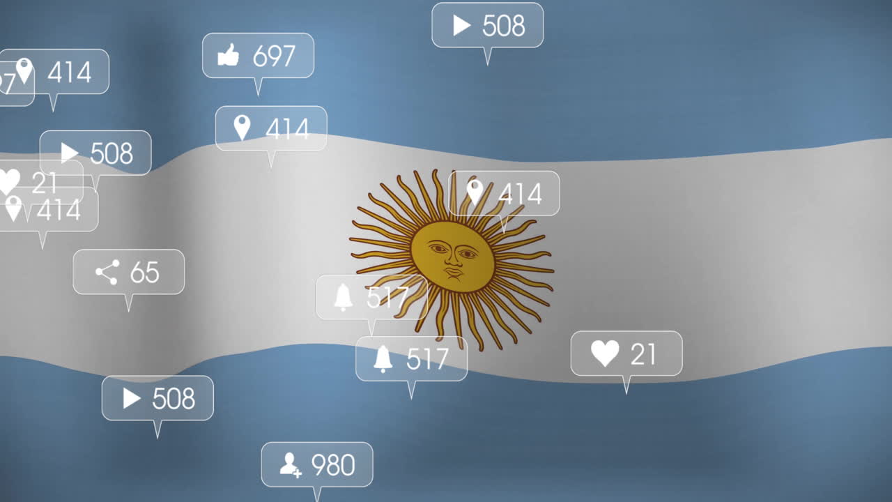 Argentinian flag with animation of social media notifications in school setting