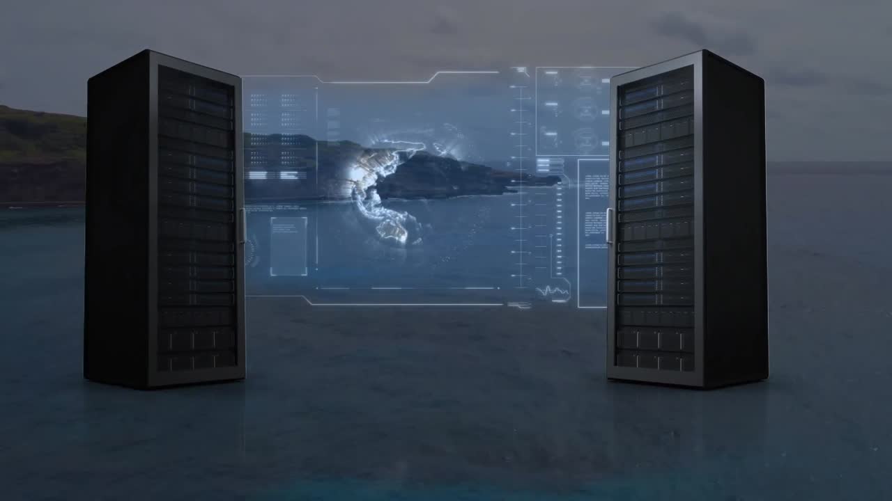 Animation af dataoverførsel og netværk af forbindelser over kystlinje