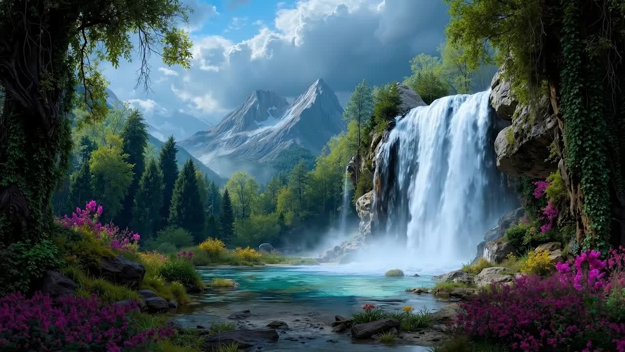 A waterfall in the middle of a lush green forest | Premium Stock Video ...
