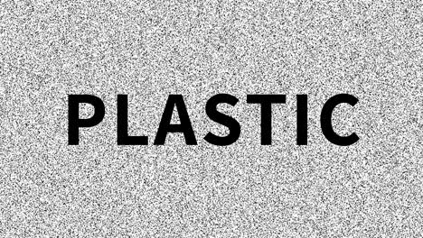 plastic. word about eco problem on noisy screen. looping vhs interference. vintage animated background, video footage