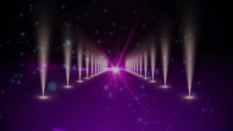 luces púrpuras y partículas brillantes animación creando efecto de túnel