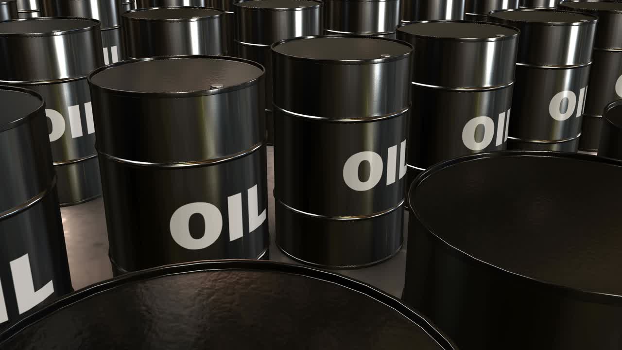 Seamless looping animation of the Black oil barrels 4k stock video