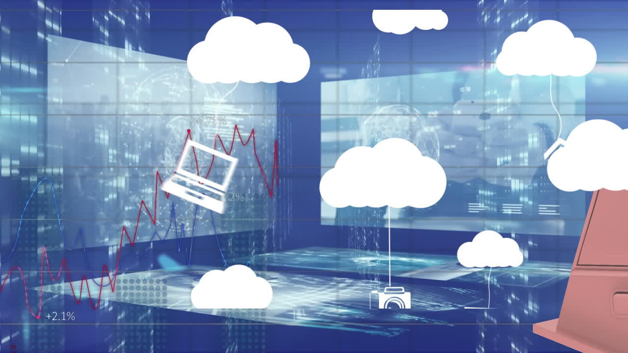 animación de nubes con iconos sobre el procesamiento de datos