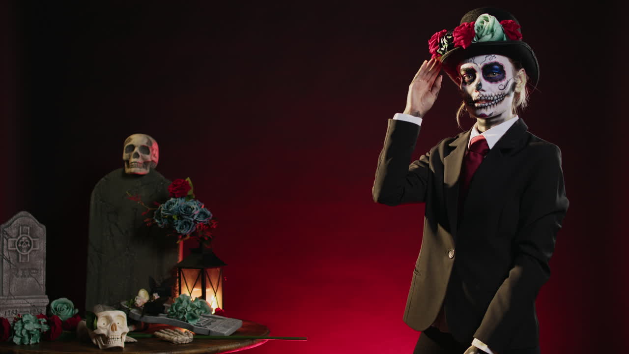 celebración del día de los muertos con maquillaje de calavera de azúcar