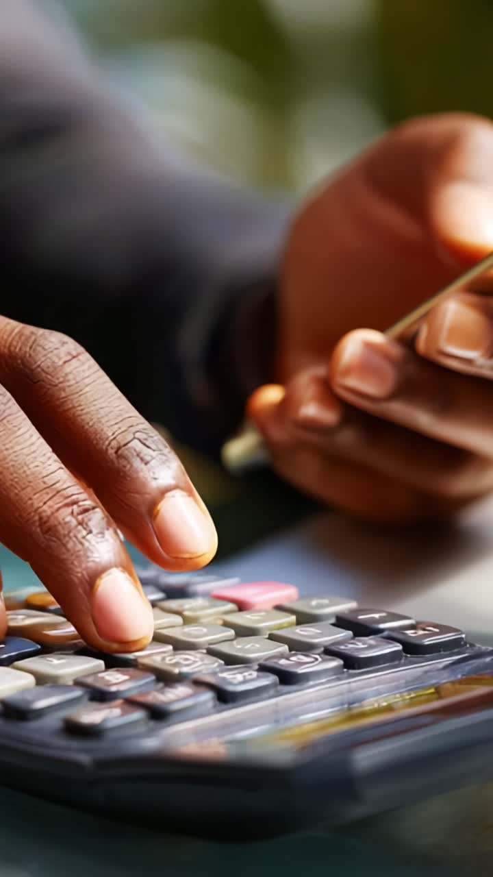 Focused Hands Using a Calculator with a Pen to Perform Mathematical Calculations for Budgeting, Financial Planning, or Business Analysis in a Professional Setting