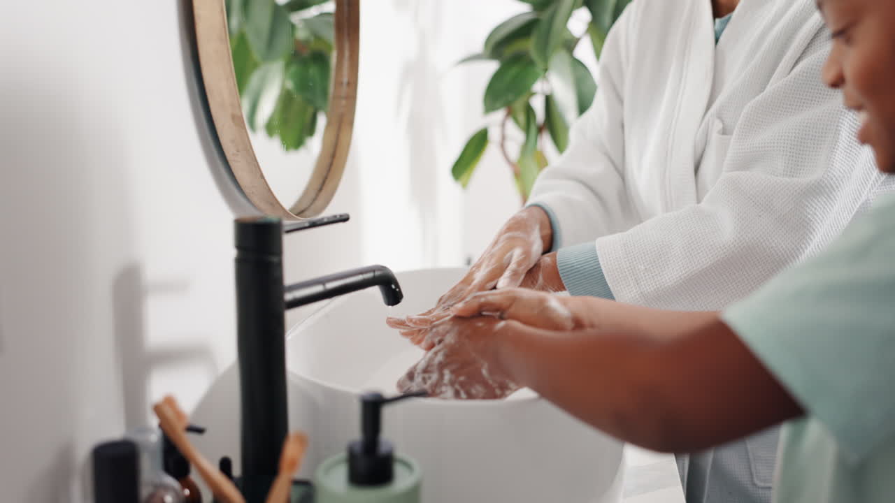 Family Washing Hands Together