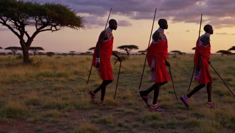 maasai warriors at sunset