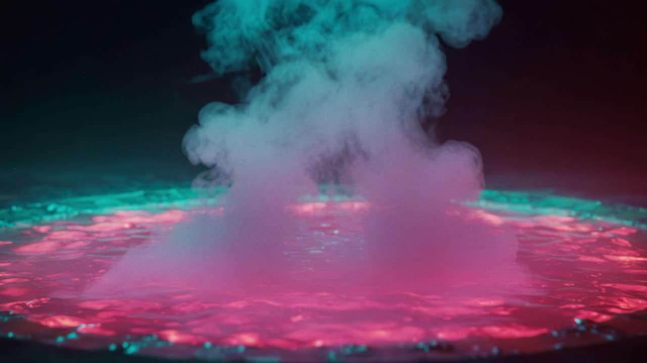 A Mesmerizing Display of Colorful Steam Emanating from a Vibrant Surface, Creating an Enchanting Atmosphere of Light and Mist in Artistic Composition