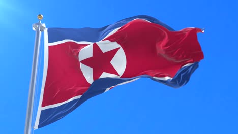 bandera de corea del norte ondeando en el viento con cielo azul, bucle