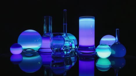 glassware and spheres with neon lighting