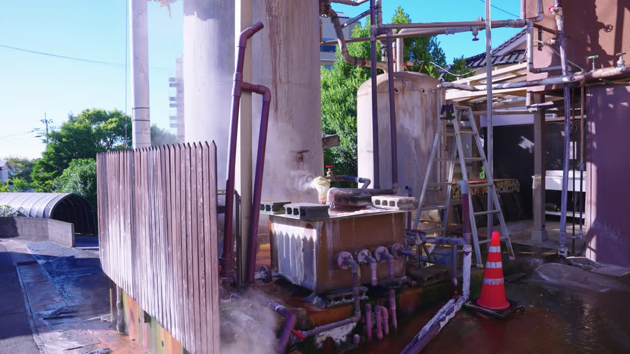 Geothermal Pipes for Ryokan Hot Springs, Sulfur Building up on Pipes, Japan