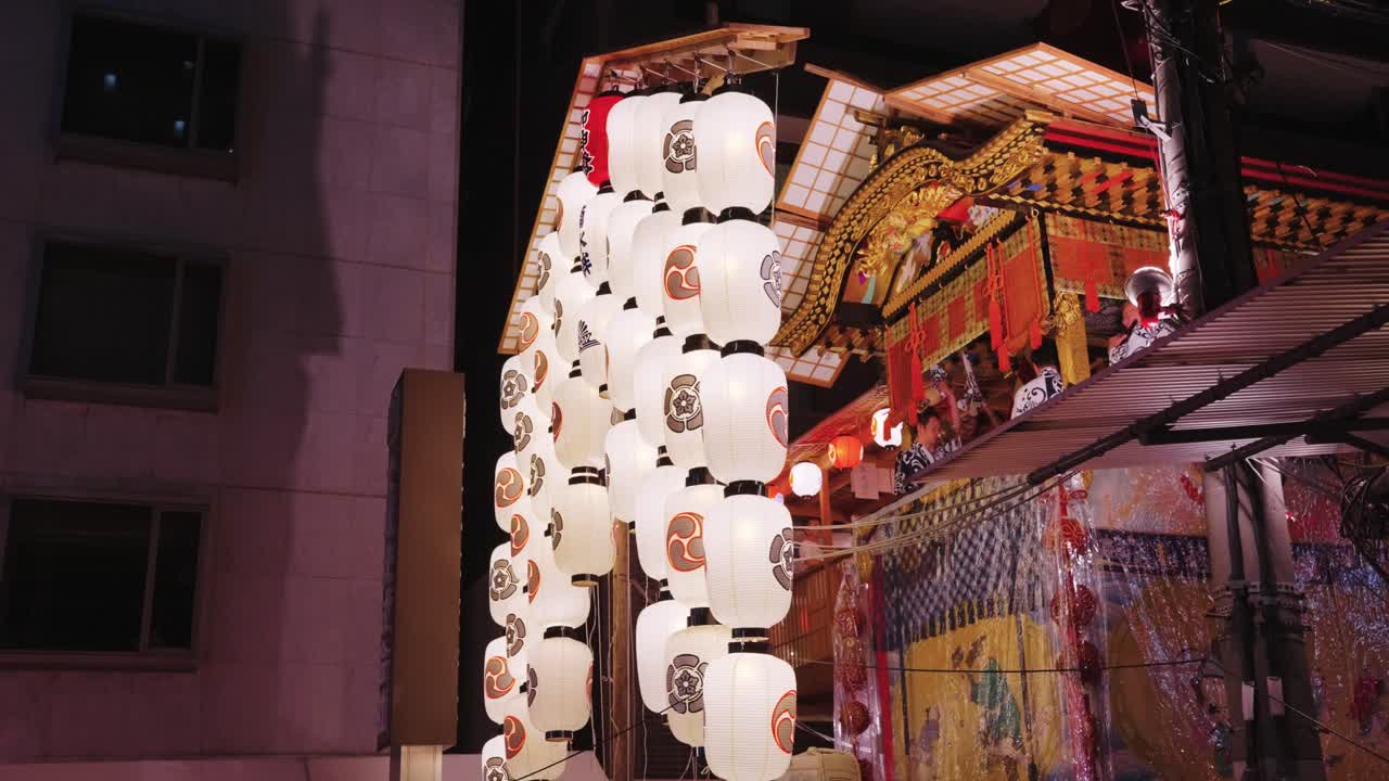 Japanese Festival Lanterns and Decorated Float at Night
