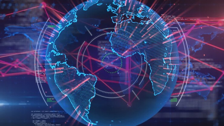 Digital globe with network connections and data processing animation over world map