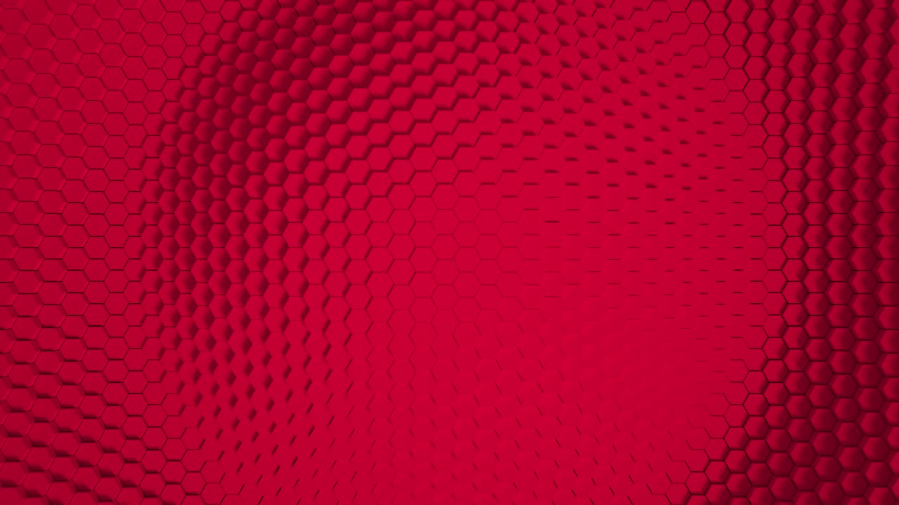 Red minimalism. Mosaic surface with moving hexagons. Abstract geometric background with streaks on the water. Cells. Wave. 4k loop. animation for a business presentation.