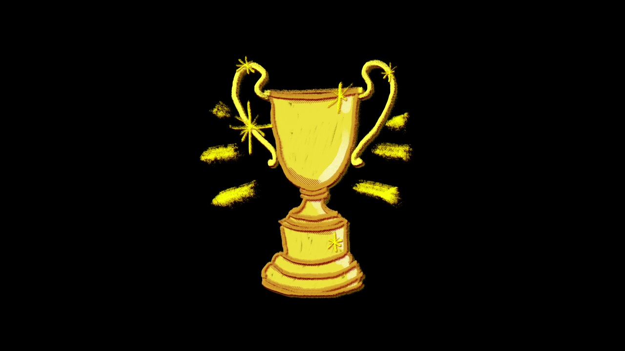 Trofeo dorato animato e scintillante su sfondo nero