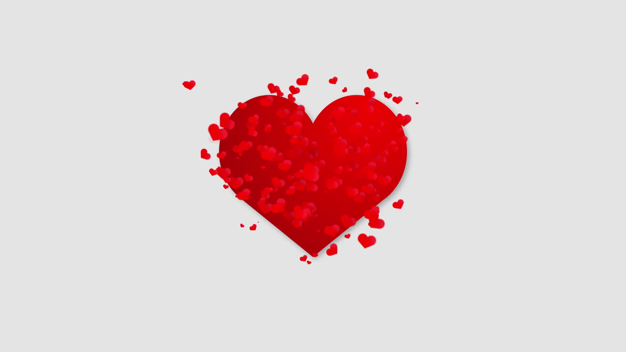 Red beating heart symbol on a white background. Movement of small red hearts. Animated romantic background.