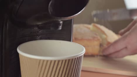 coffee machine and serving sponge cake medium shot