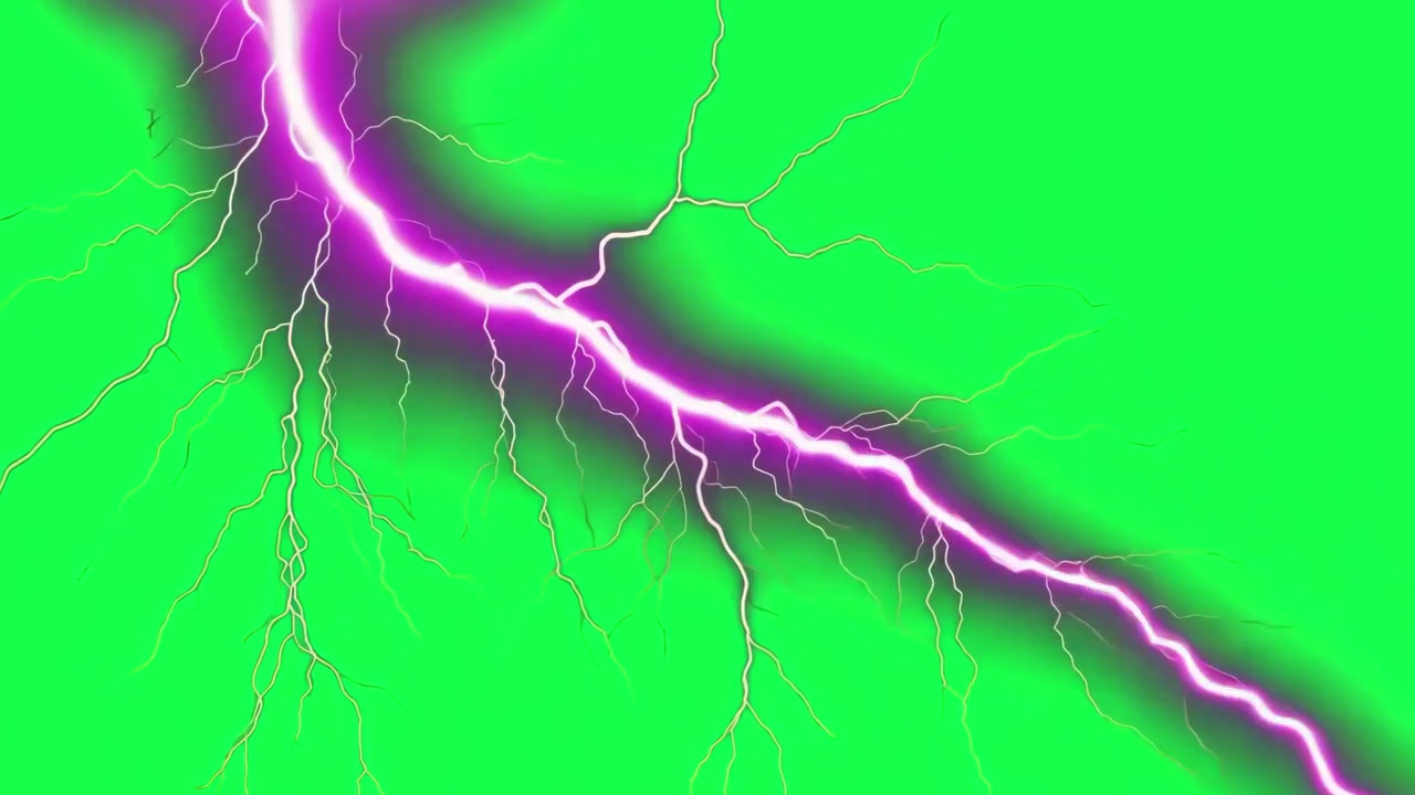 Animated Purple Lightning Strike on Green Screen
