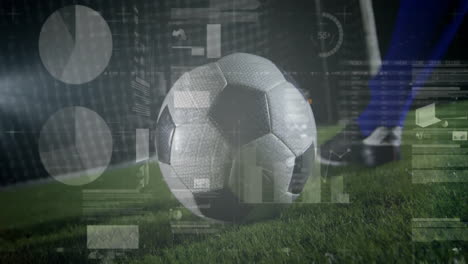 soccer ball on grass with data processing animation over it