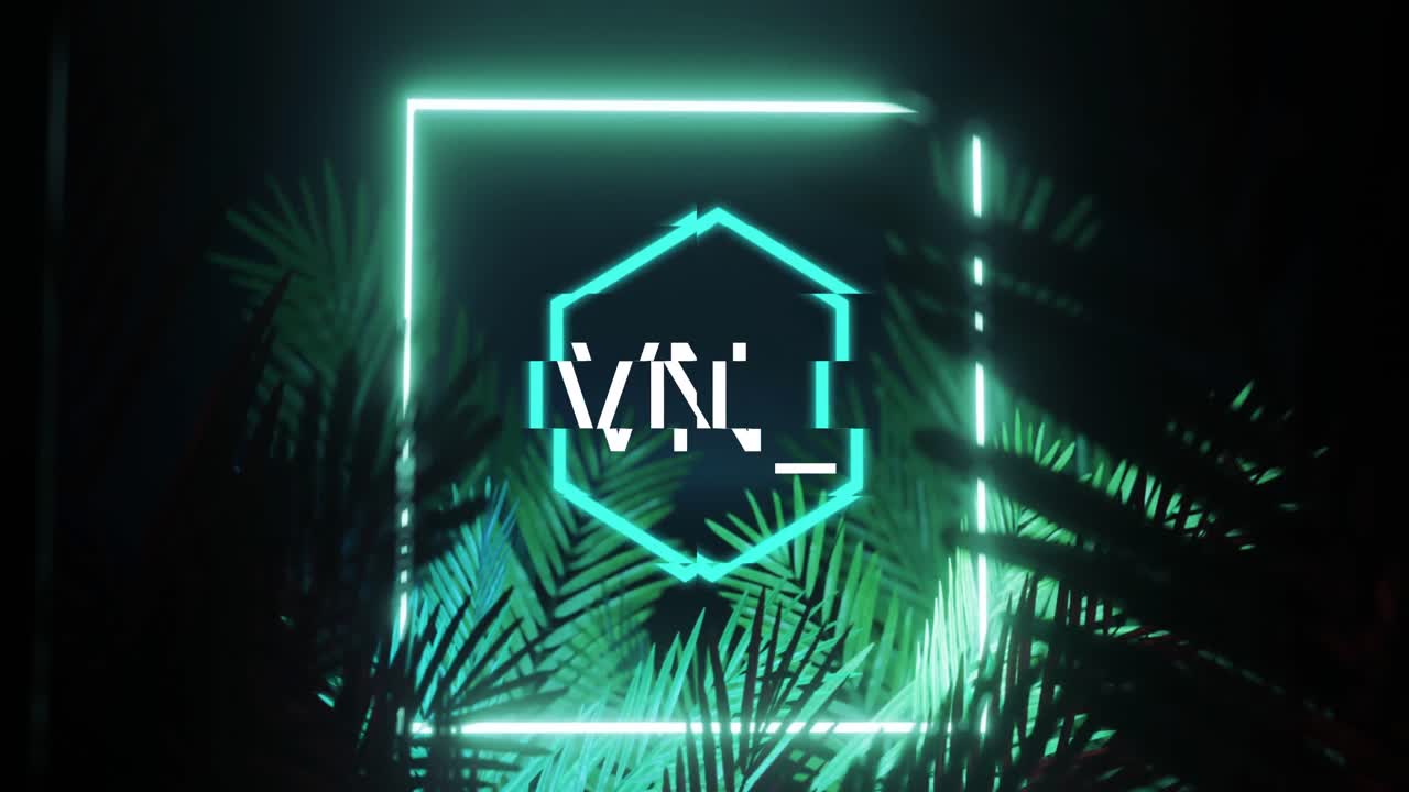 검은 바탕의  ⁇ 나무 잎 위에 파란색 네온으로 nft 기호와 사각형의 애니메이션