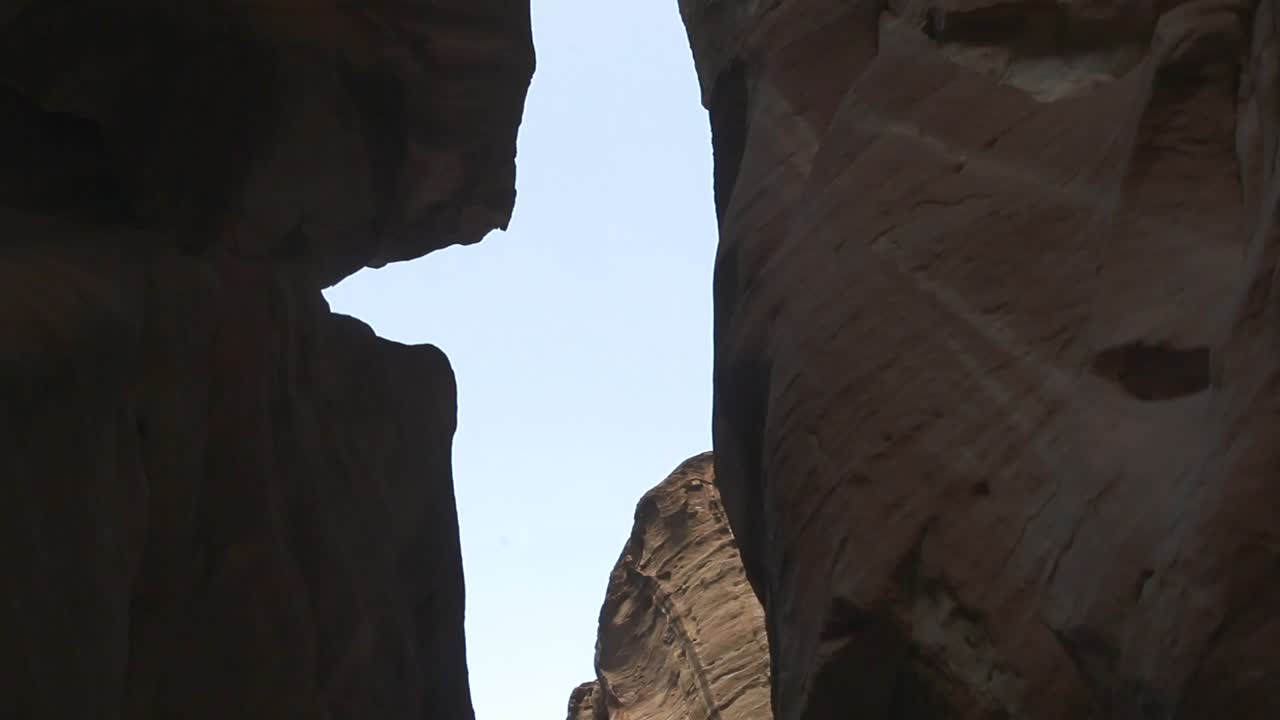 Stream valley and clear sky view from the bottom, Petra Jordan, wide angle