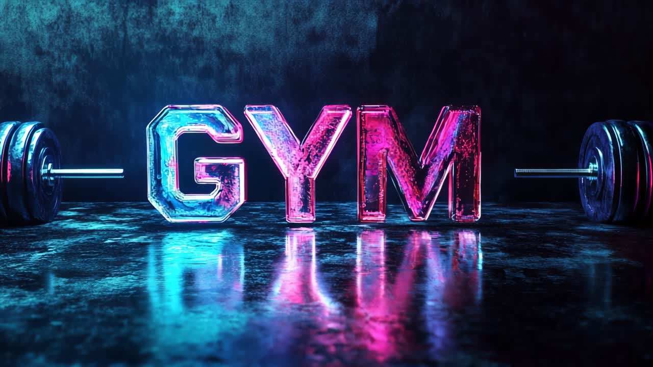 Neon Gym with Barbells